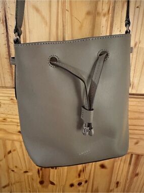 Lauren Ralph Lauren Taupe Drawstring Bucket Shoulder Bag
